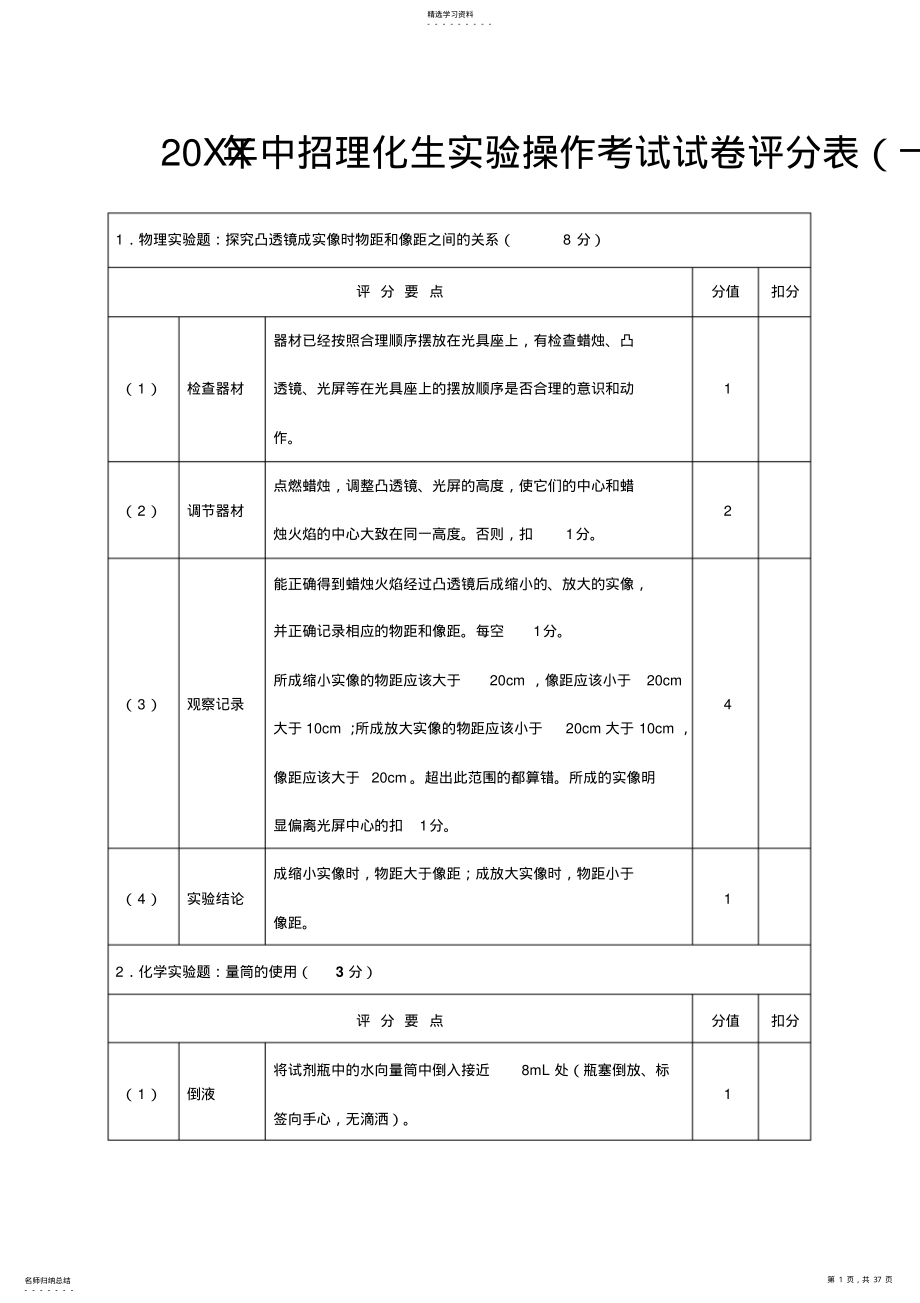 2022年中招理化生实验操作考试试卷评分表 .pdf_第1页