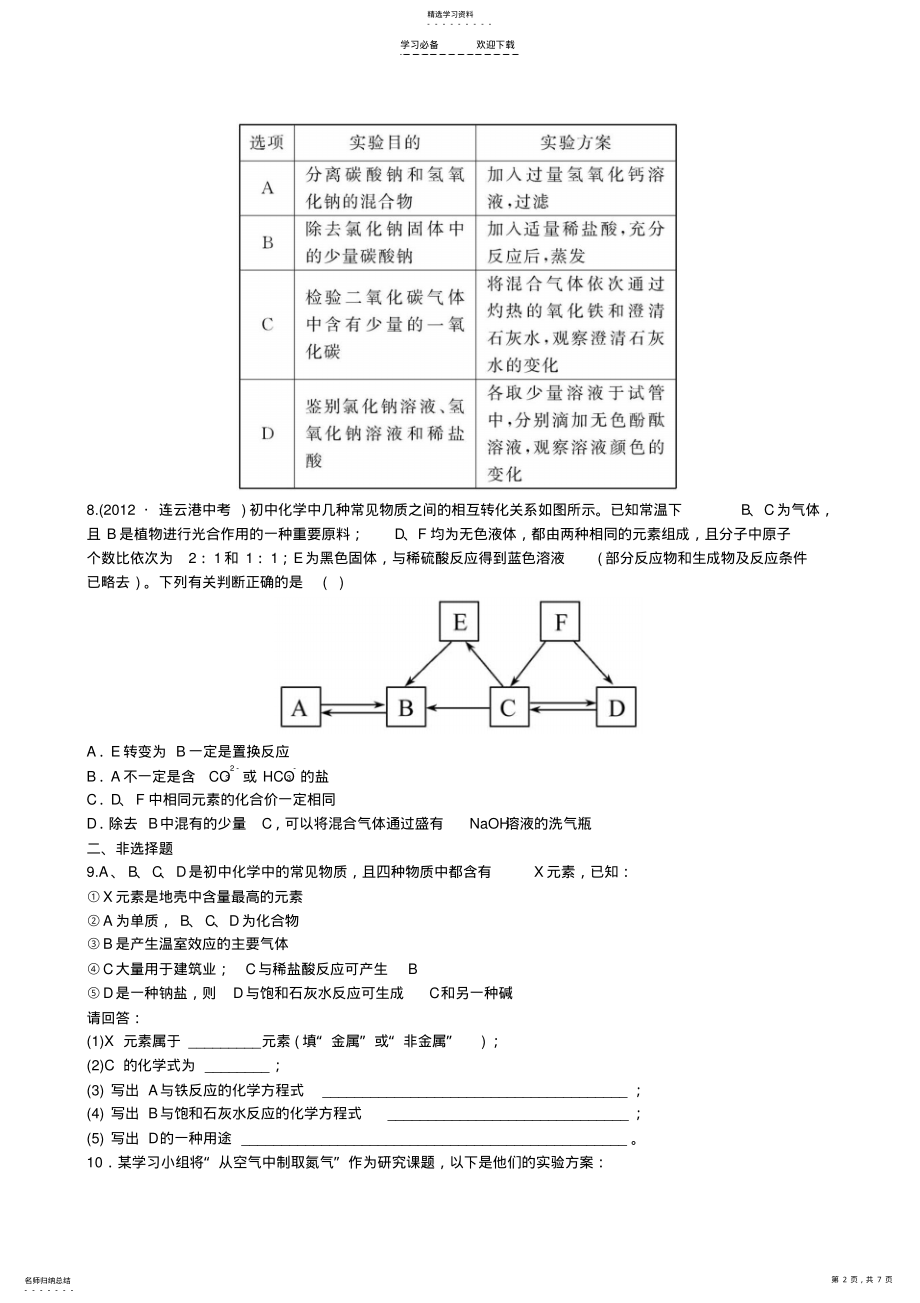 2022年中考化学专项三实验的设计与评价精练精析新人教版 .pdf_第2页