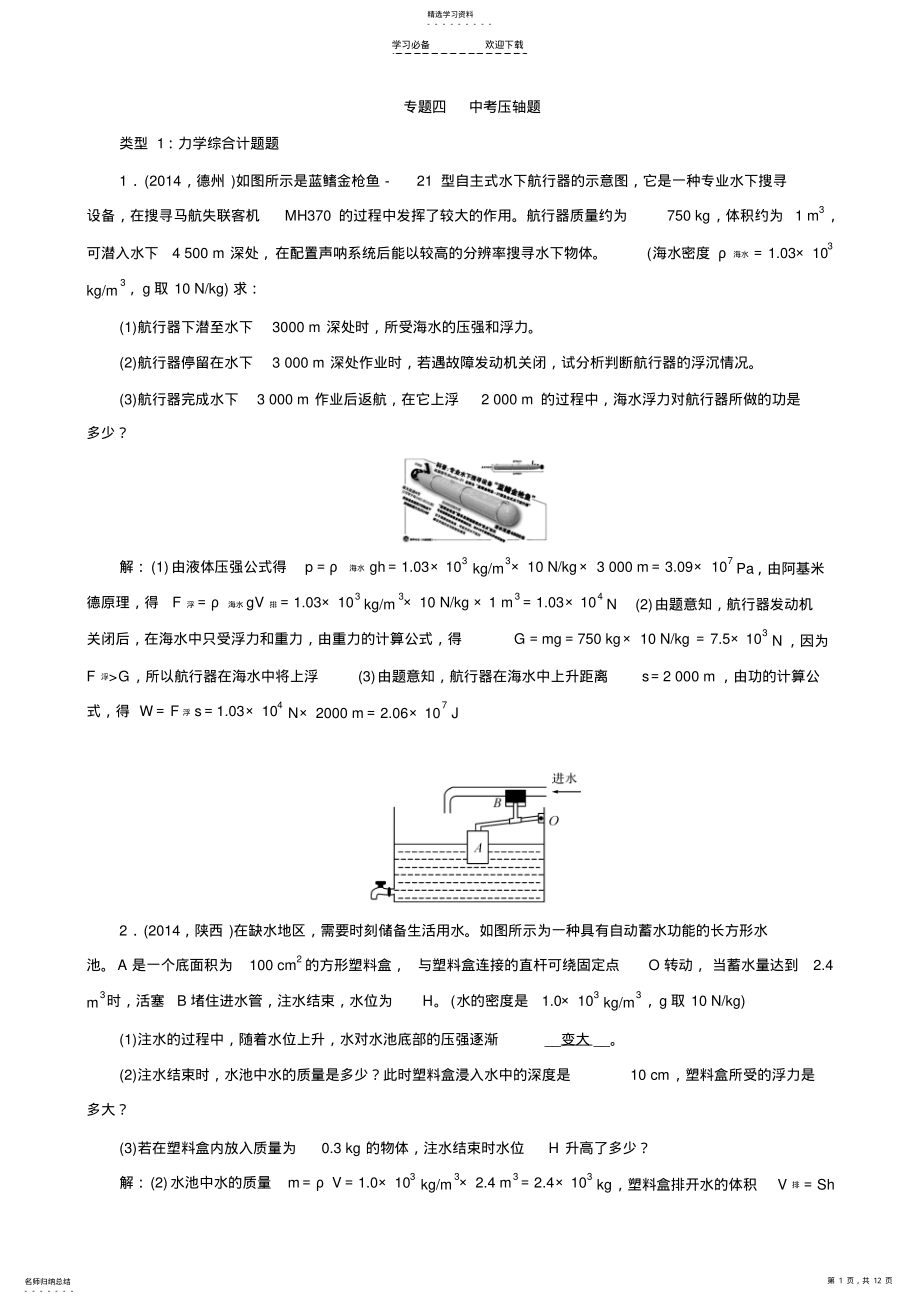 2022年中考物理专题复习4中考压轴题 .pdf_第1页