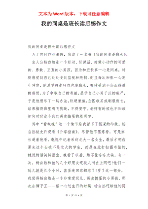 我的同桌是班长读后感作文.docx