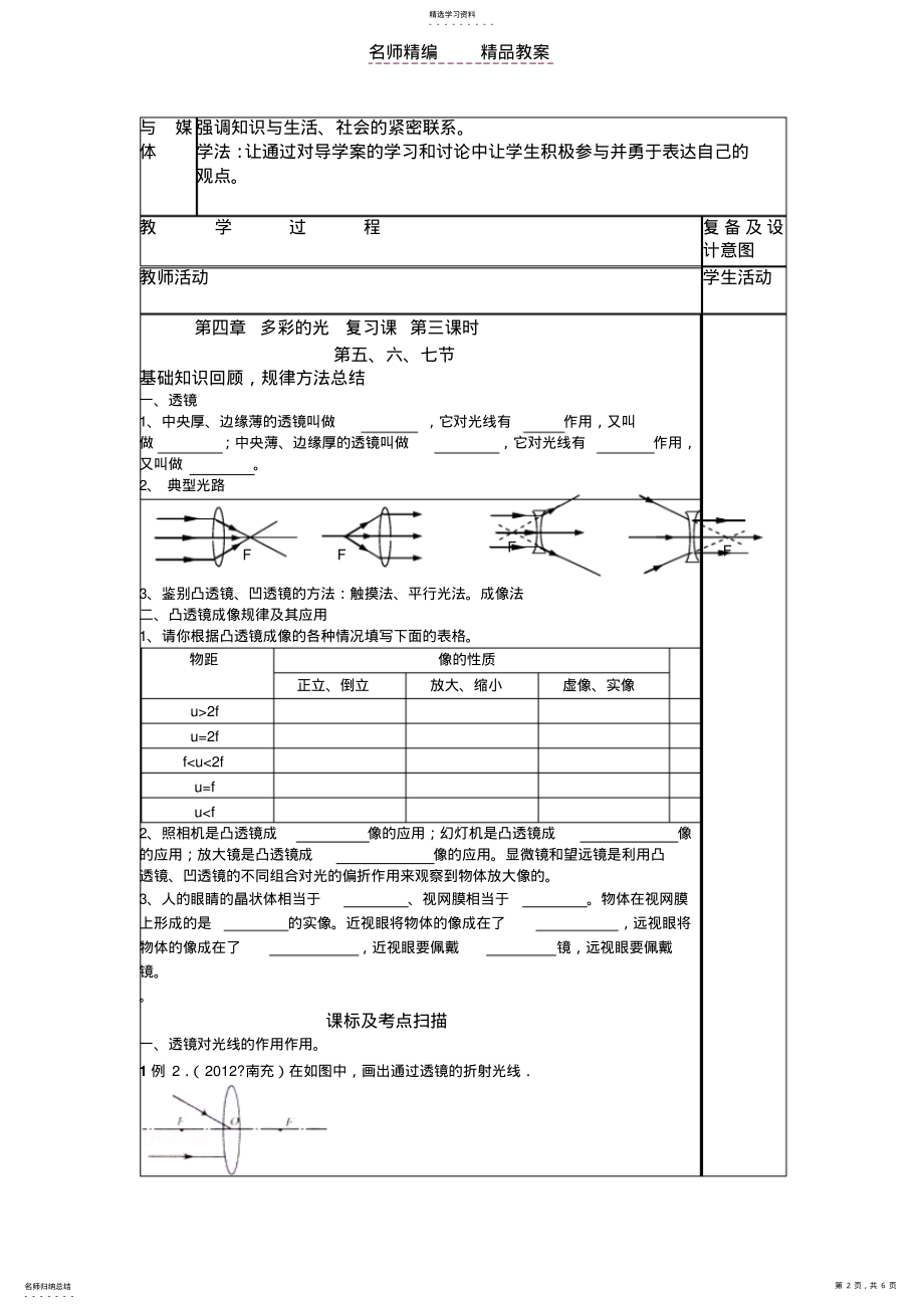 2022年济南历城唐王中学凸透镜成像复习教案 .pdf_第2页