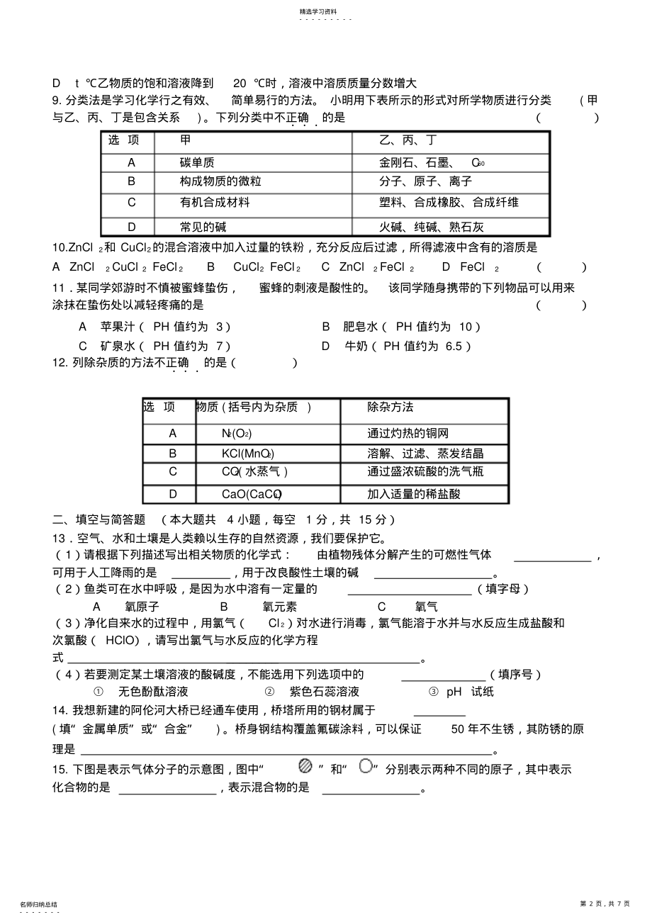 2022年中考化学模拟试题及答案 .pdf_第2页