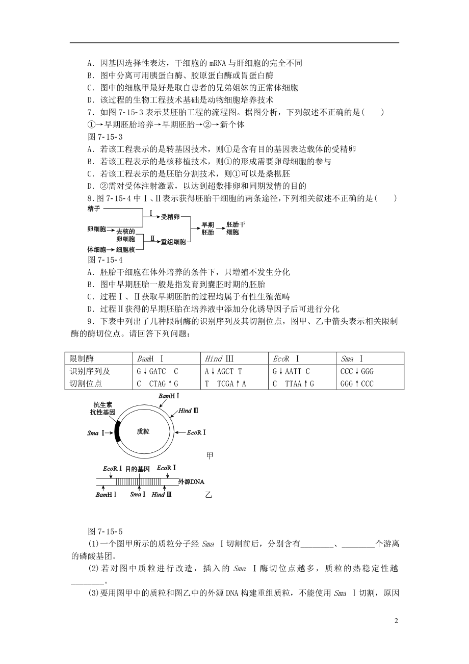 2021届高考生物二轮复习 专题十五 现代生物科技专题限时集训.doc_第2页