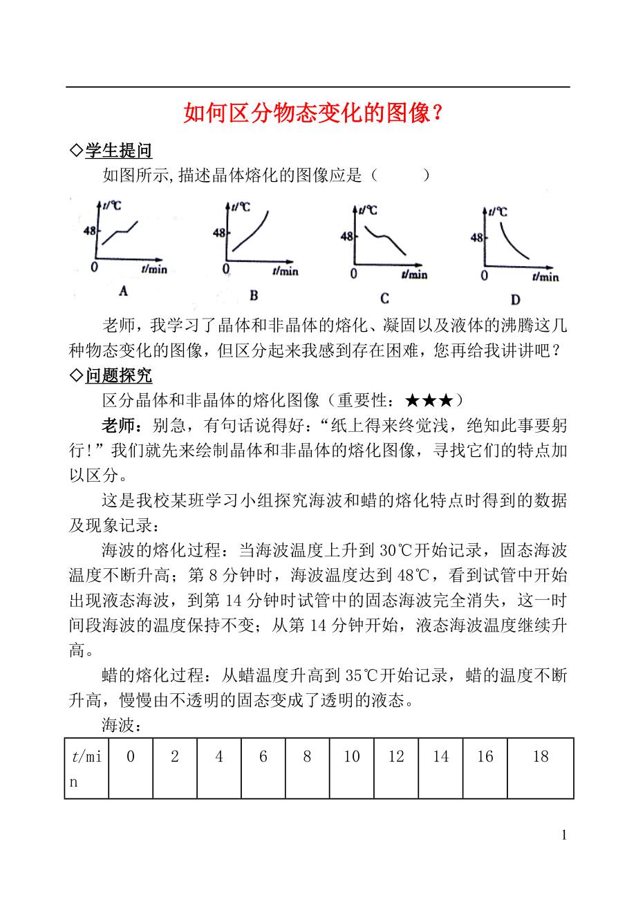 2021中考物理复习问题探究 如何区分物态变化的图像？.doc_第1页