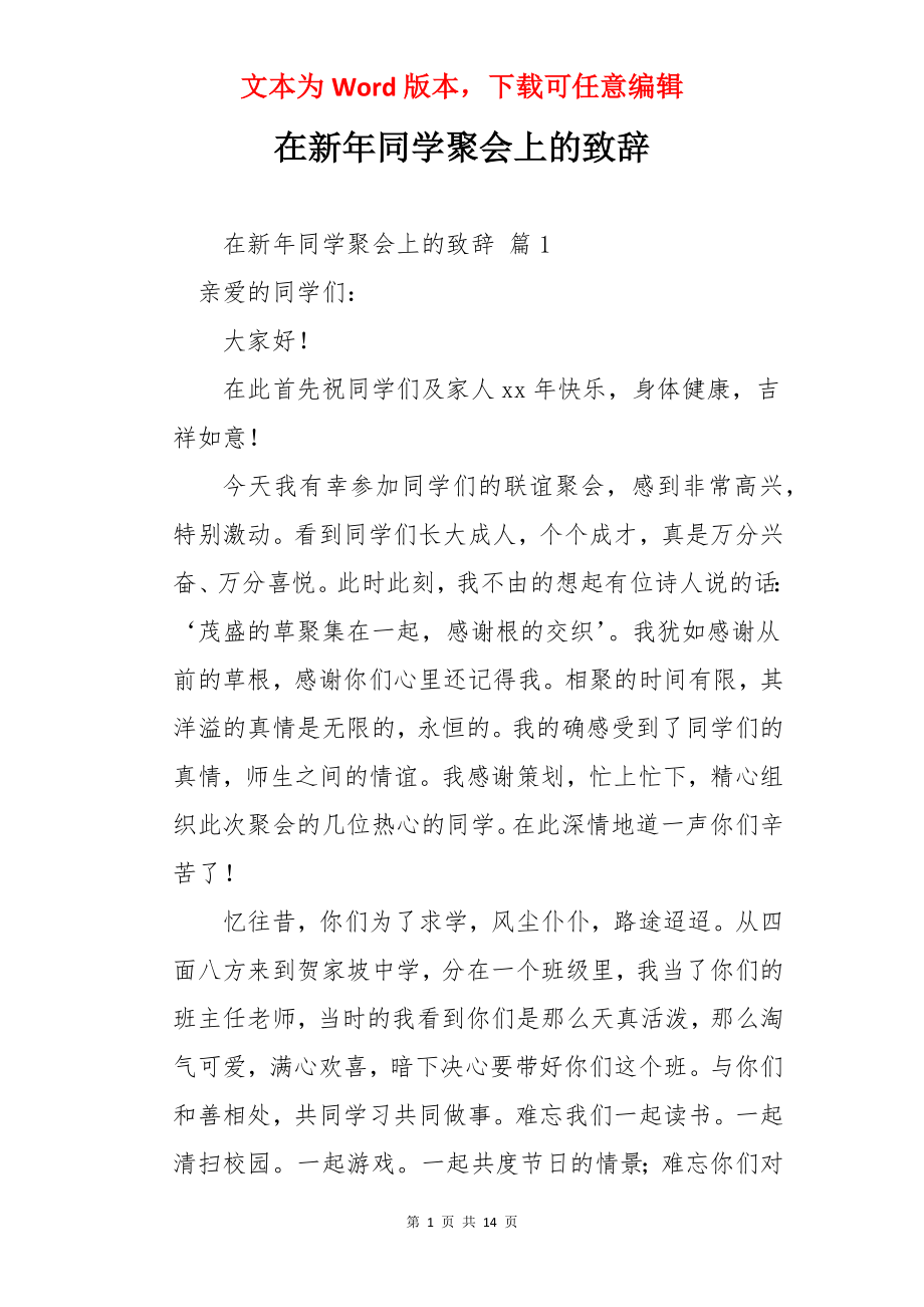 在新年同学聚会上的致辞.docx_第1页