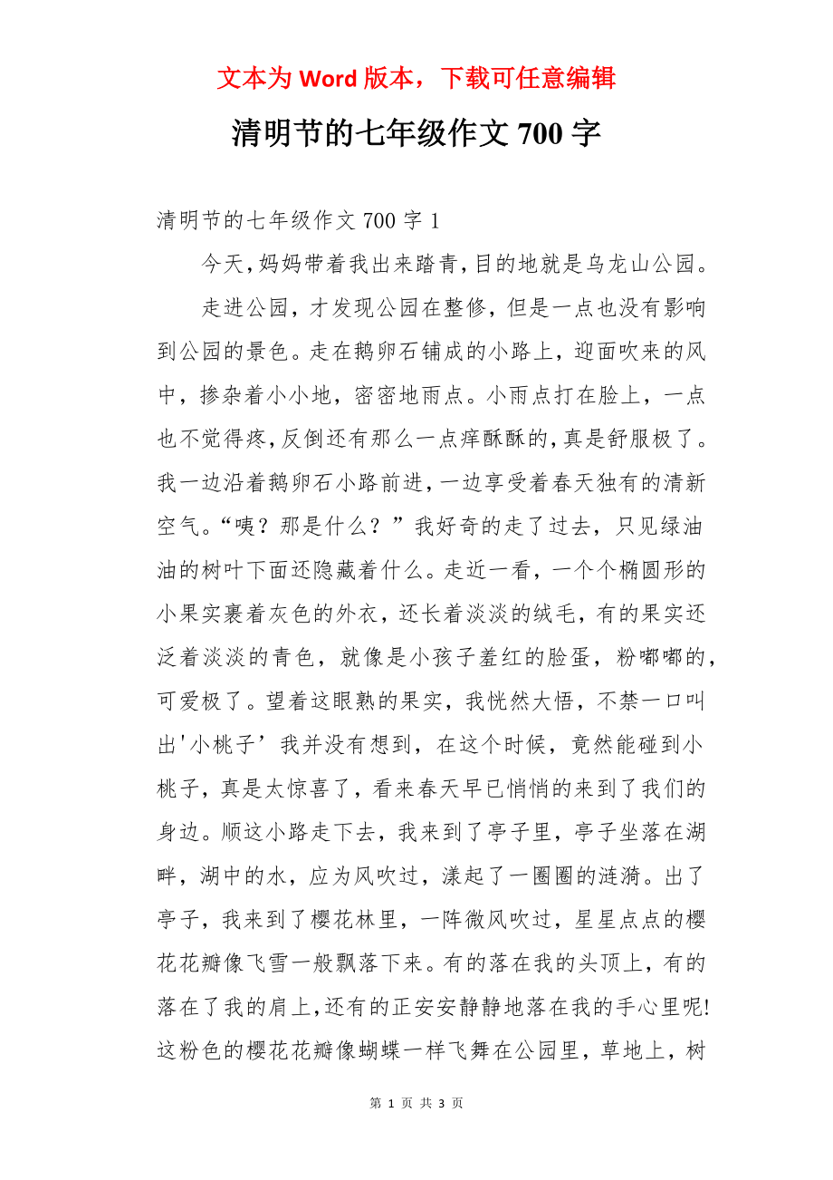 清明节的七年级作文700字.docx_第1页