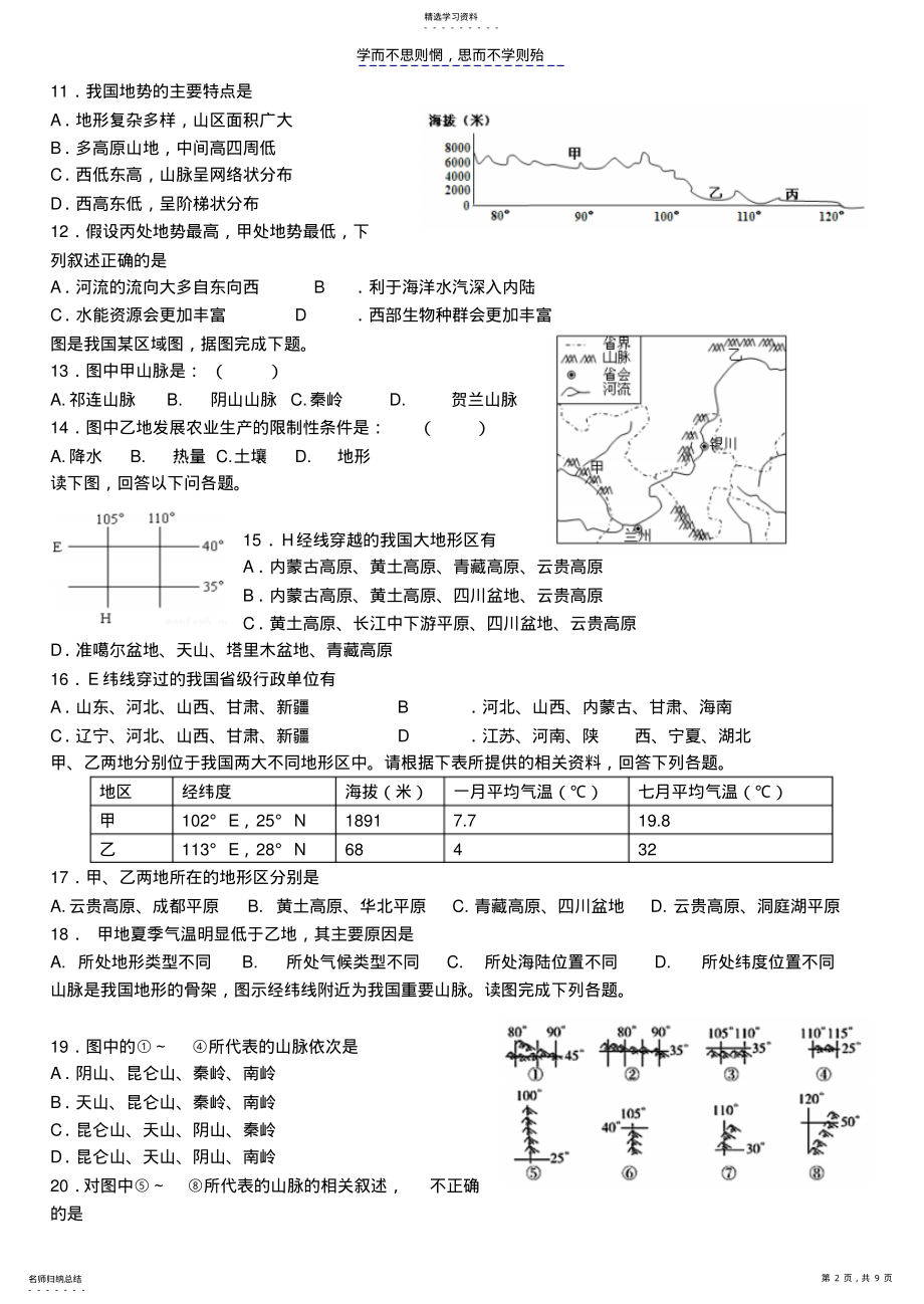 2022年中国地理-地形练习 .pdf_第2页