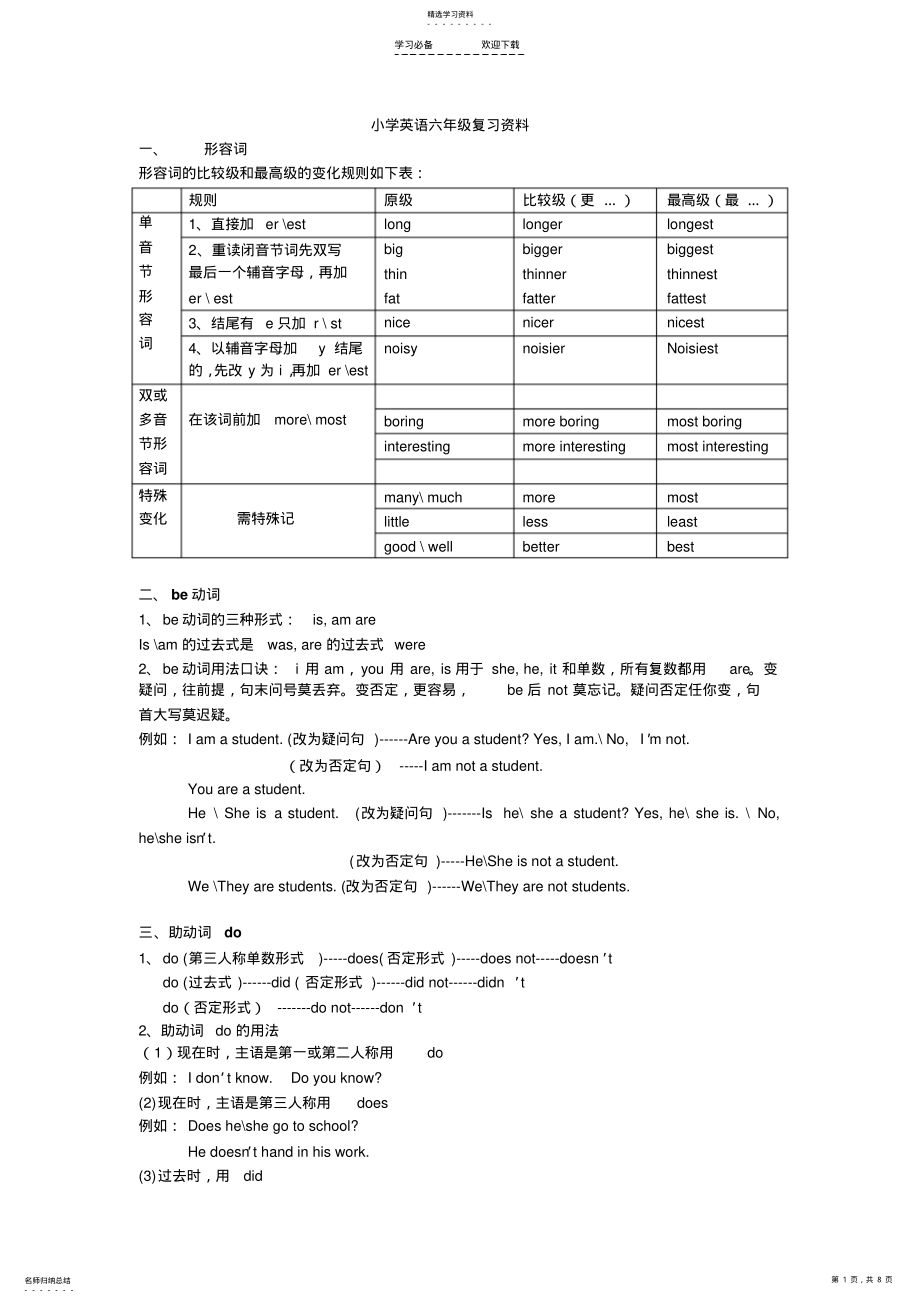 2022年湘少版小学英语毕业复习资料 .pdf_第1页