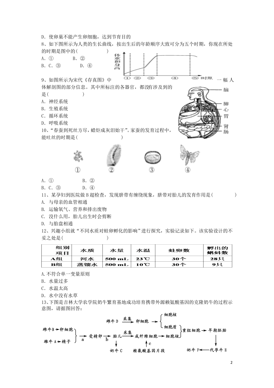 2021中考科学一轮复习 生命科学训练题十一.doc_第2页