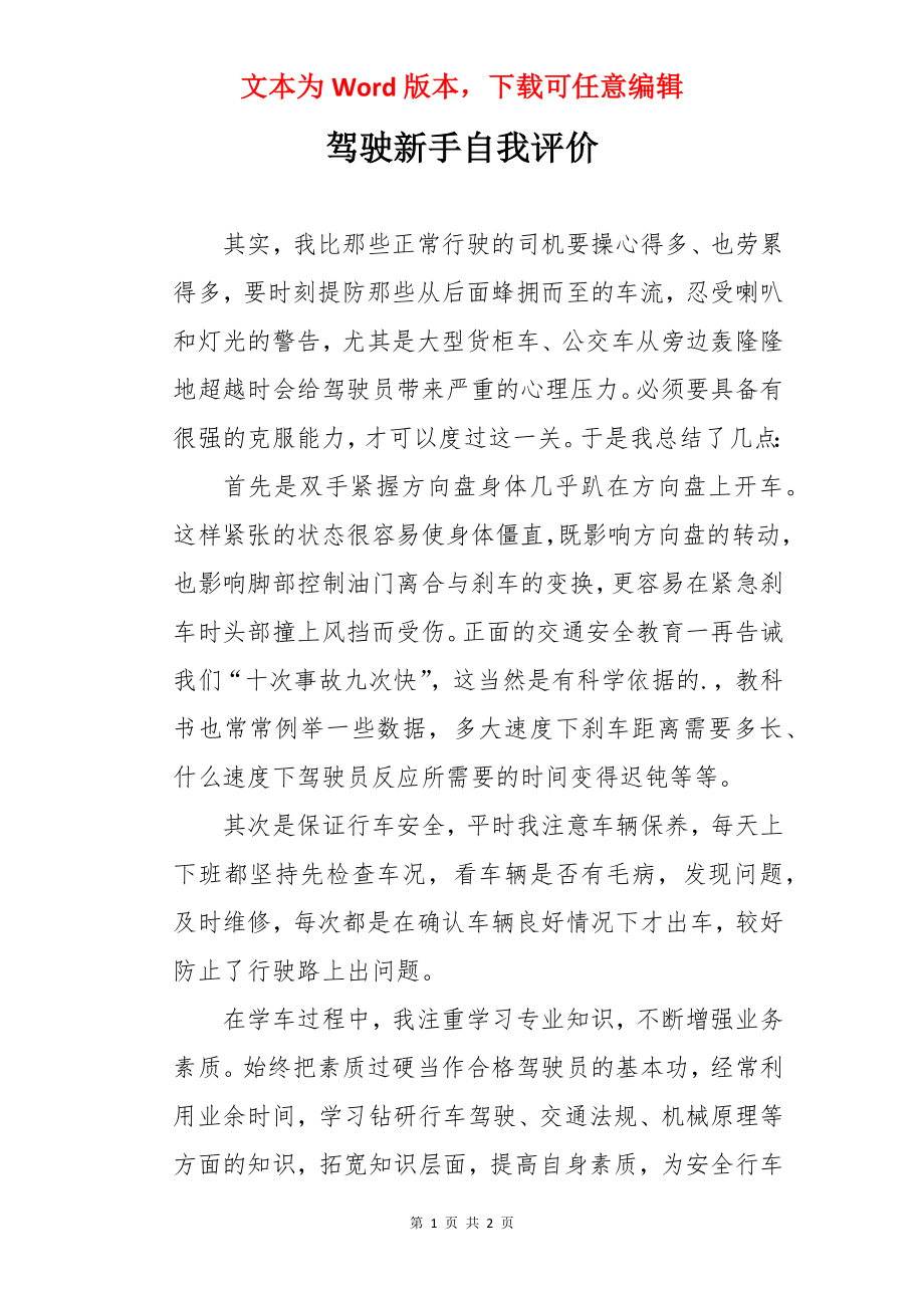 驾驶新手自我评价.docx_第1页