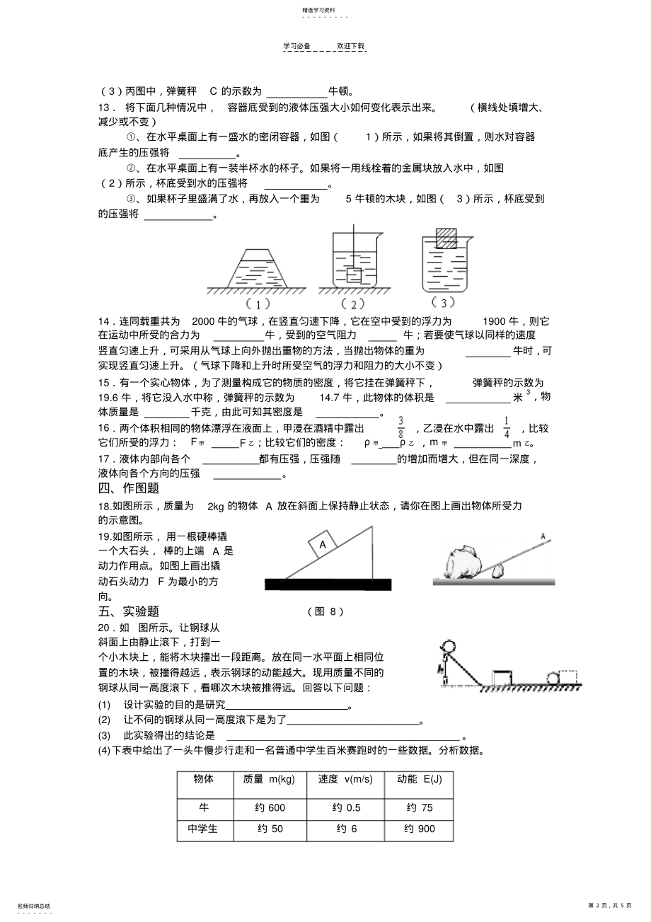 2022年中考复习物理力学部分综合试题 .pdf_第2页