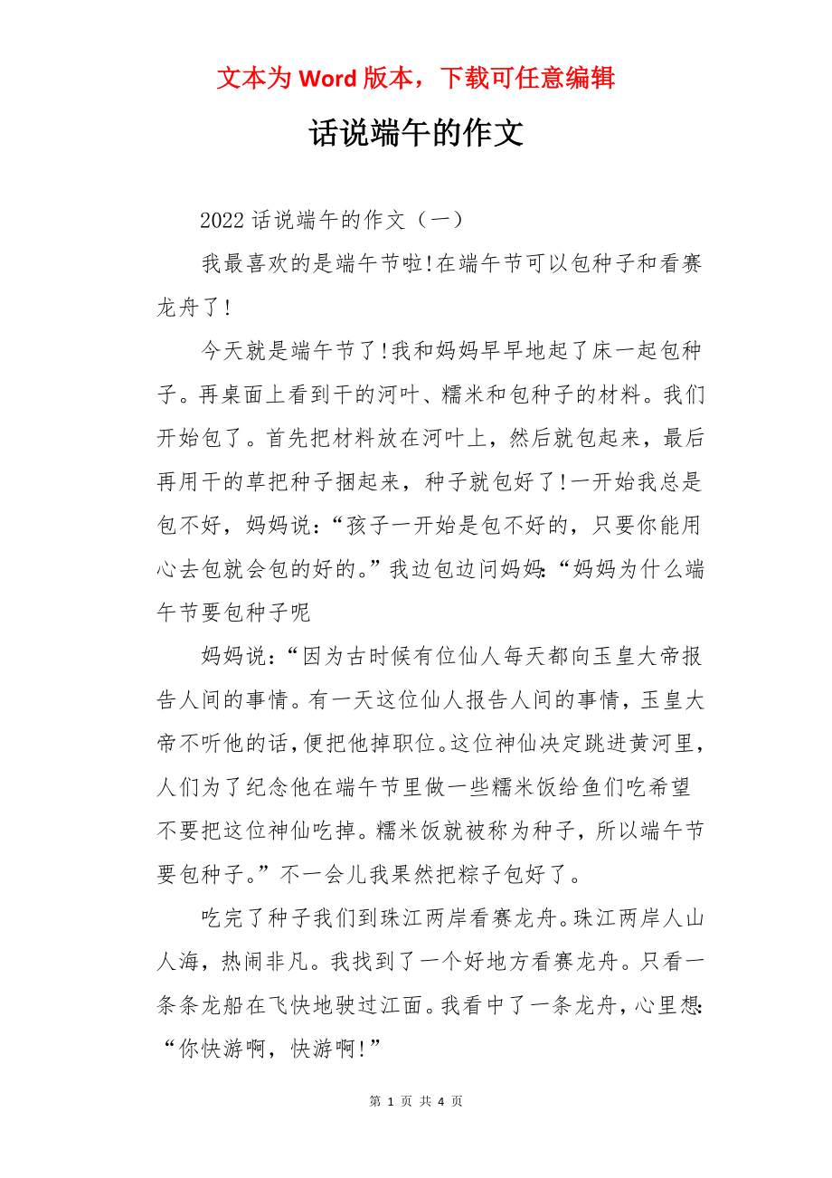 话说端午的作文.docx_第1页