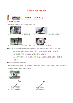 2021_2021学年八年级物理上学期寒假作业巩固练10光的折射透镜含解析沪科版.docx