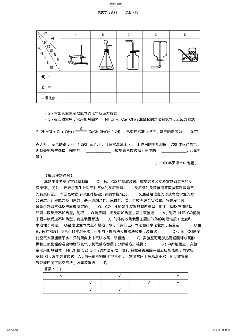 2022年中考专题：常见气体的制取、净化和收集 .pdf_第2页