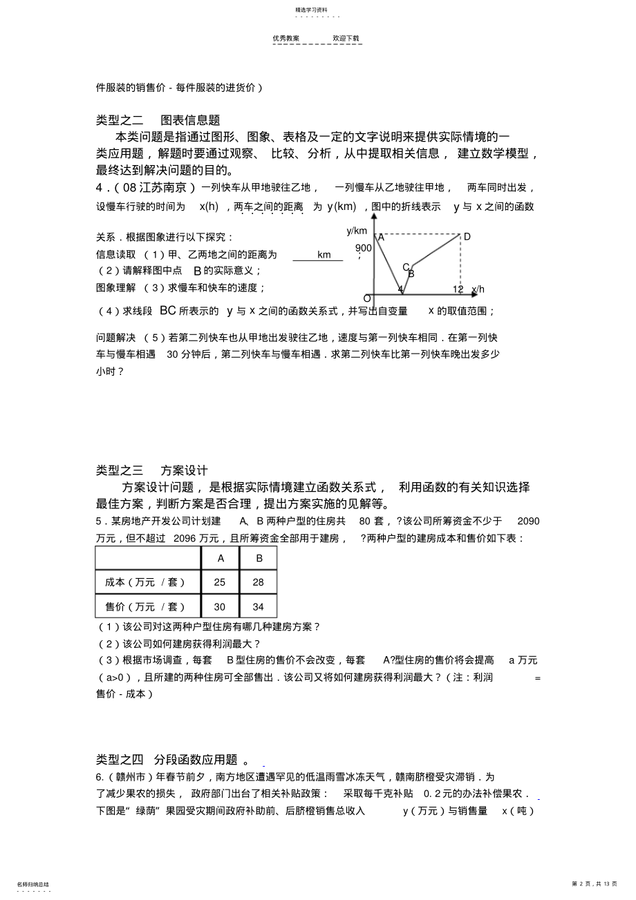 2022年中考数学专题复习--函数--应用题 .pdf_第2页