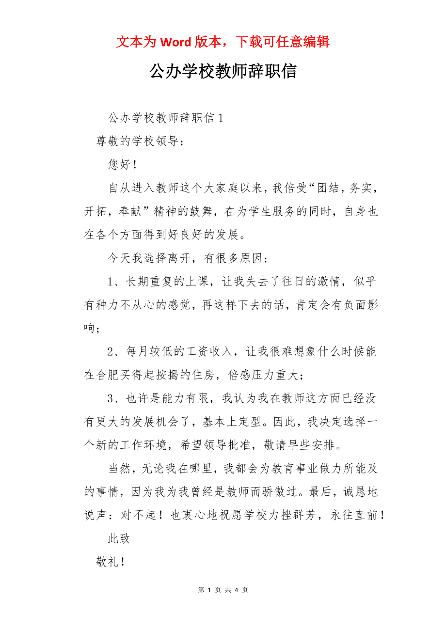 公办学校教师辞职信.docx_第1页