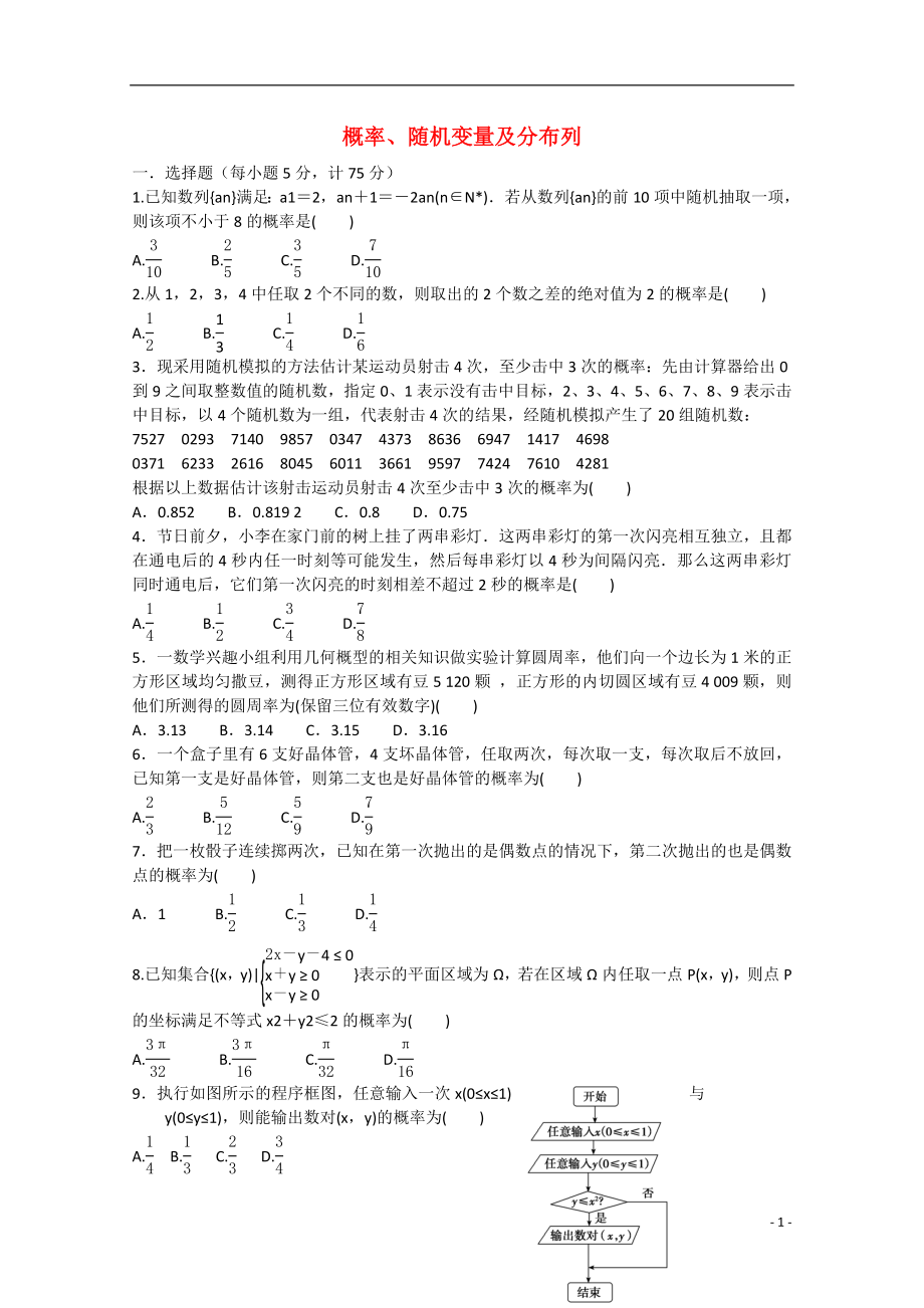 2021年安徽省安庆二中高考数学专题训练 概率.doc_第1页