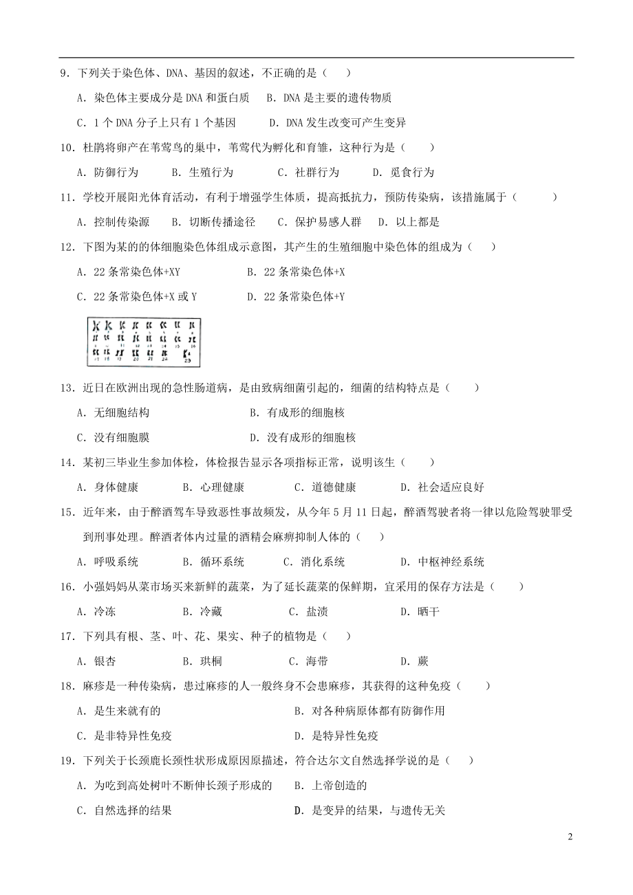 2021年初中生物学业水平模拟考试33（答案不全）.doc_第2页