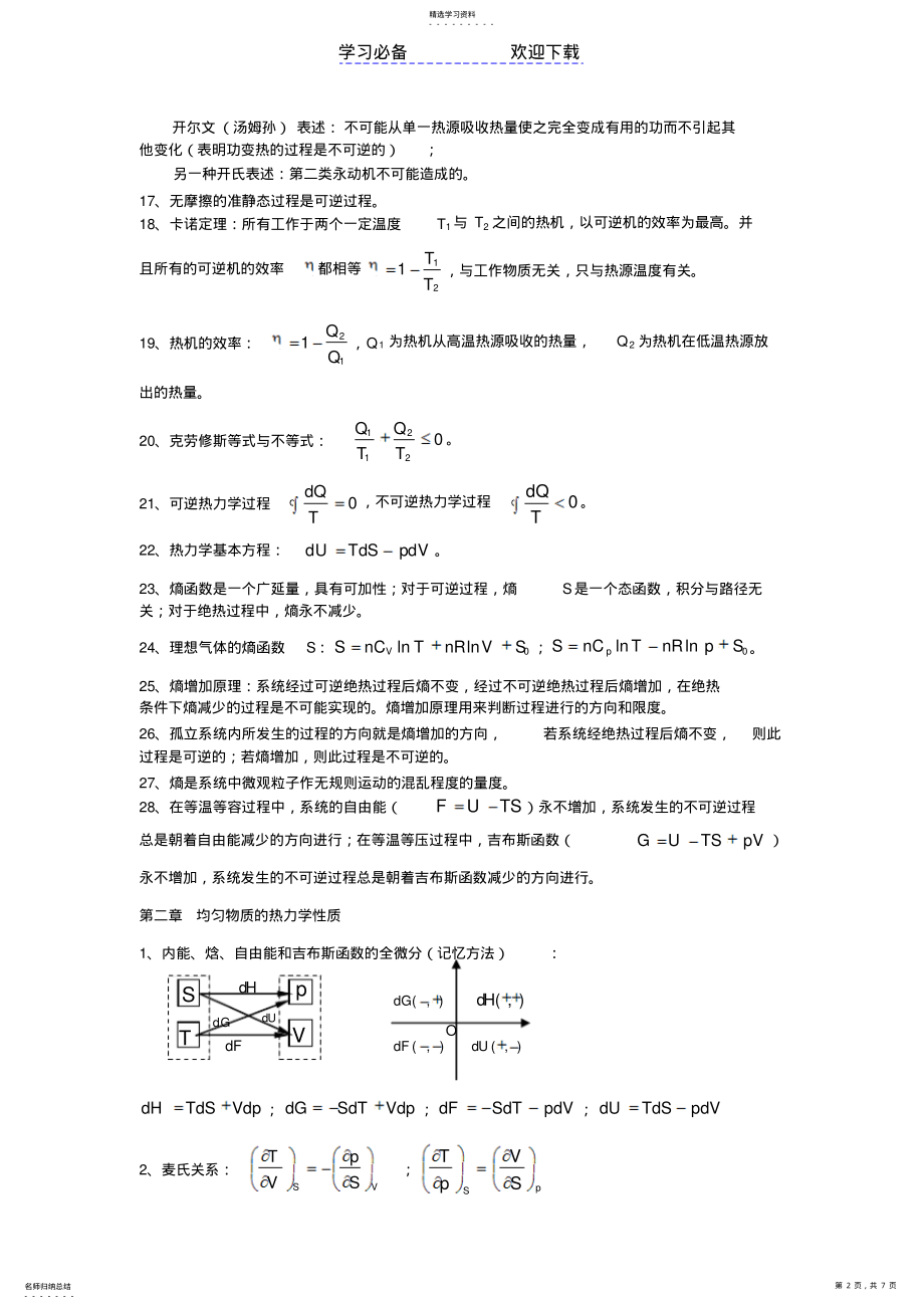 2022年热力学统计物理总复习知识点 .pdf_第2页