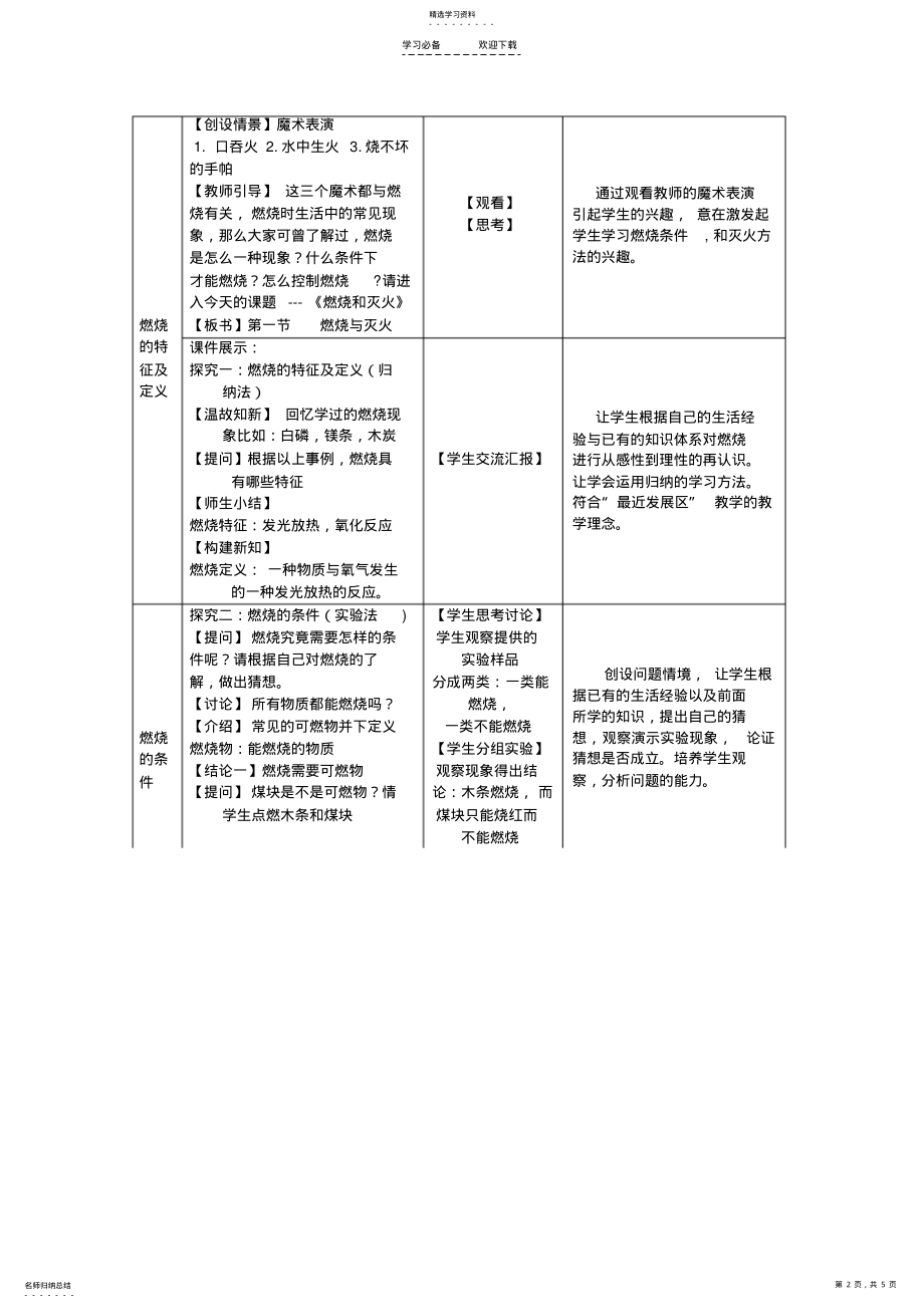 2022年燃烧与灭火第一课时教学设计人教新课标版 .pdf_第2页