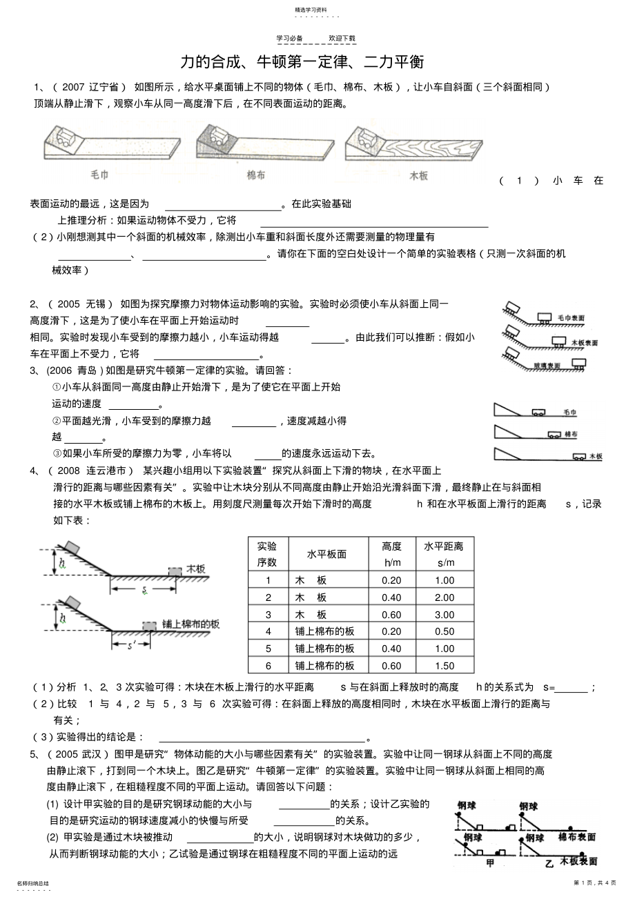 2022年物理中考力的合成牛顿第一定律二力平衡 .pdf_第1页