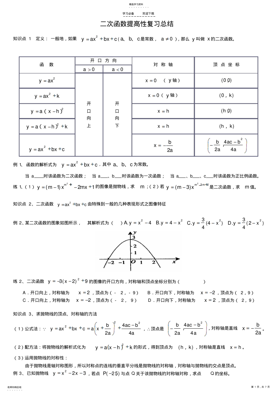 2022年二次函数提高性复习总结 .pdf_第1页