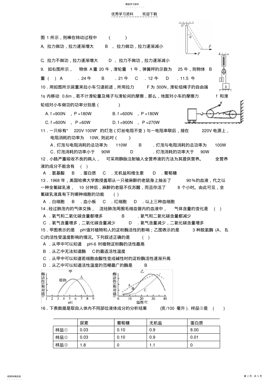 2022年九年级科学期末试卷2 .pdf_第2页