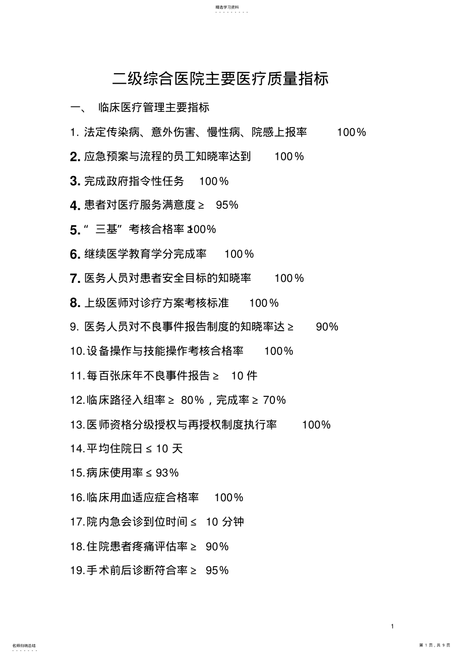 2022年二级综合医院主要医疗质量指标 .pdf_第1页