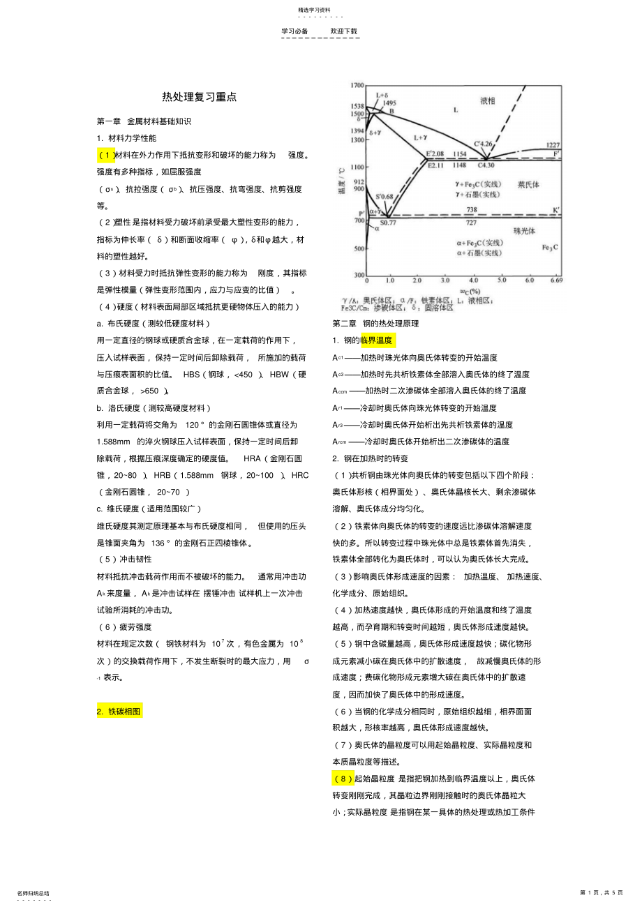 2022年热处理考试重点复习笔记 .pdf_第1页