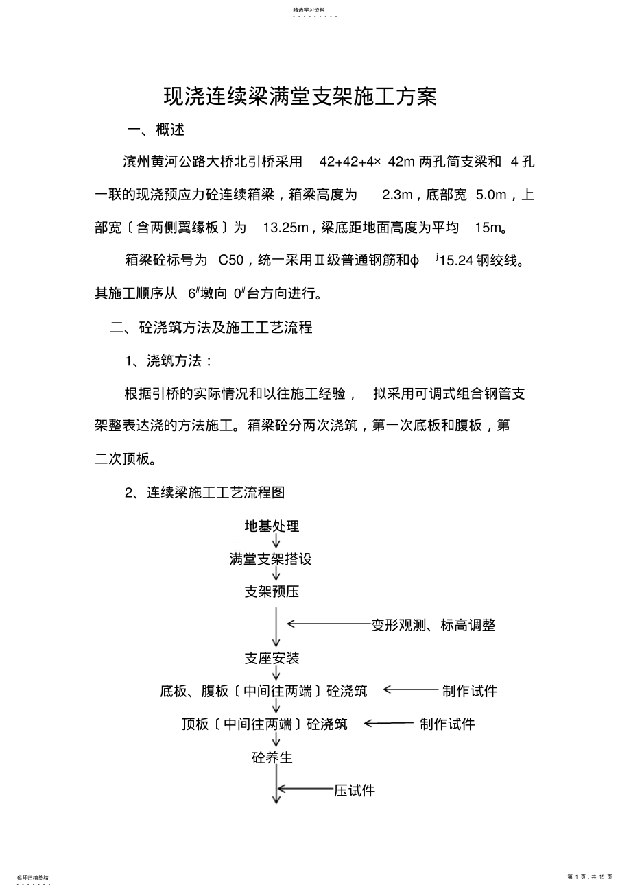 2022年现浇连续梁满堂支架施工方案 .pdf_第1页