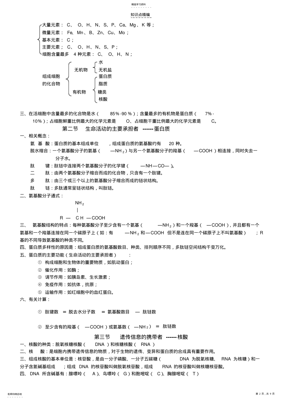 2022年生物必修分子与细胞知识点整理 .pdf_第2页