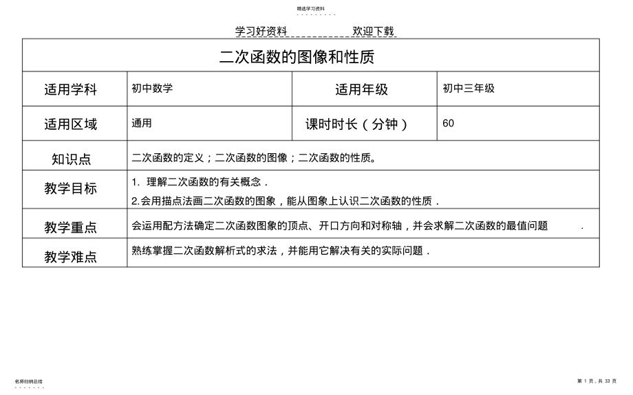 2022年二次函数的图像和性质教案 .pdf_第1页