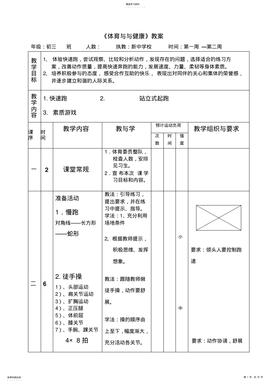 2022年九年级下期体育教案 2.pdf_第1页