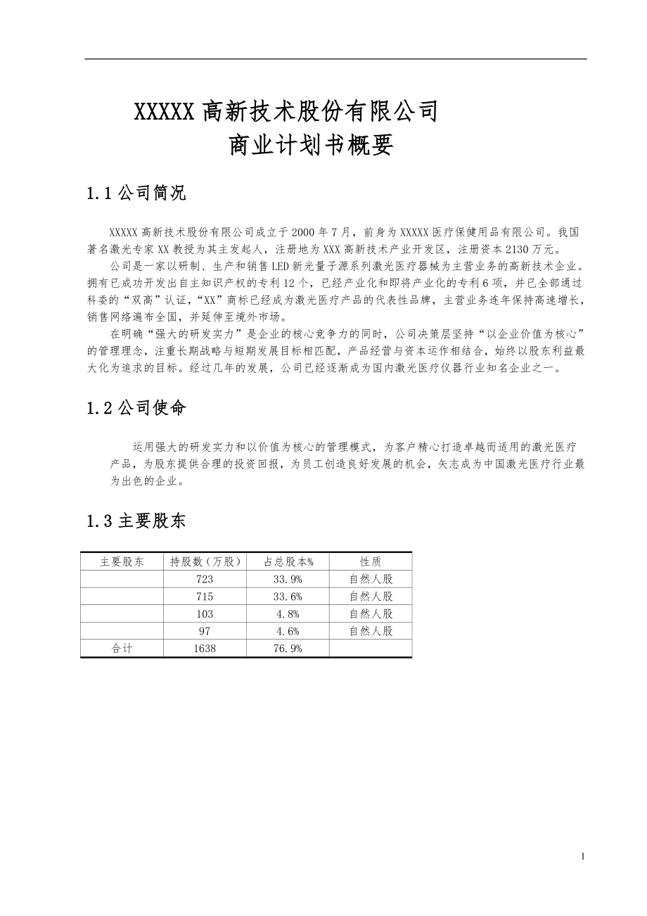 264.医疗医院商业计划书 医疗保健用品公司激光医疗项目商业计划书.doc_第1页