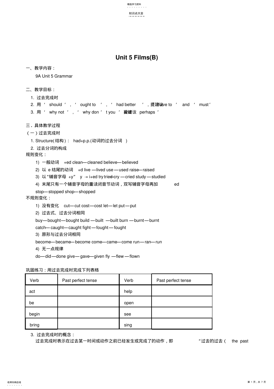 2022年牛津英语9AUnit5Films语法知识点总结及相关练习 .pdf_第1页