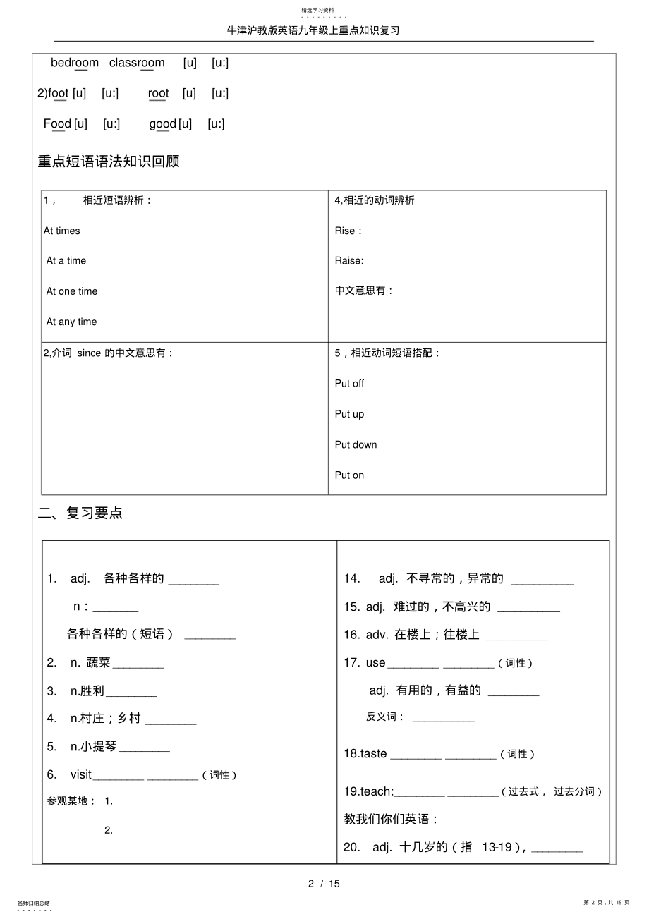 2022年牛津沪教版英语九年级上重点知识复习 .pdf_第2页