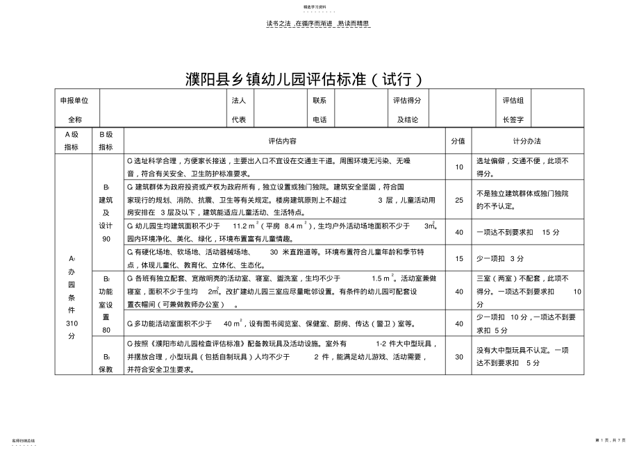 2022年濮阳县乡镇幼儿园评估标准 .pdf_第1页