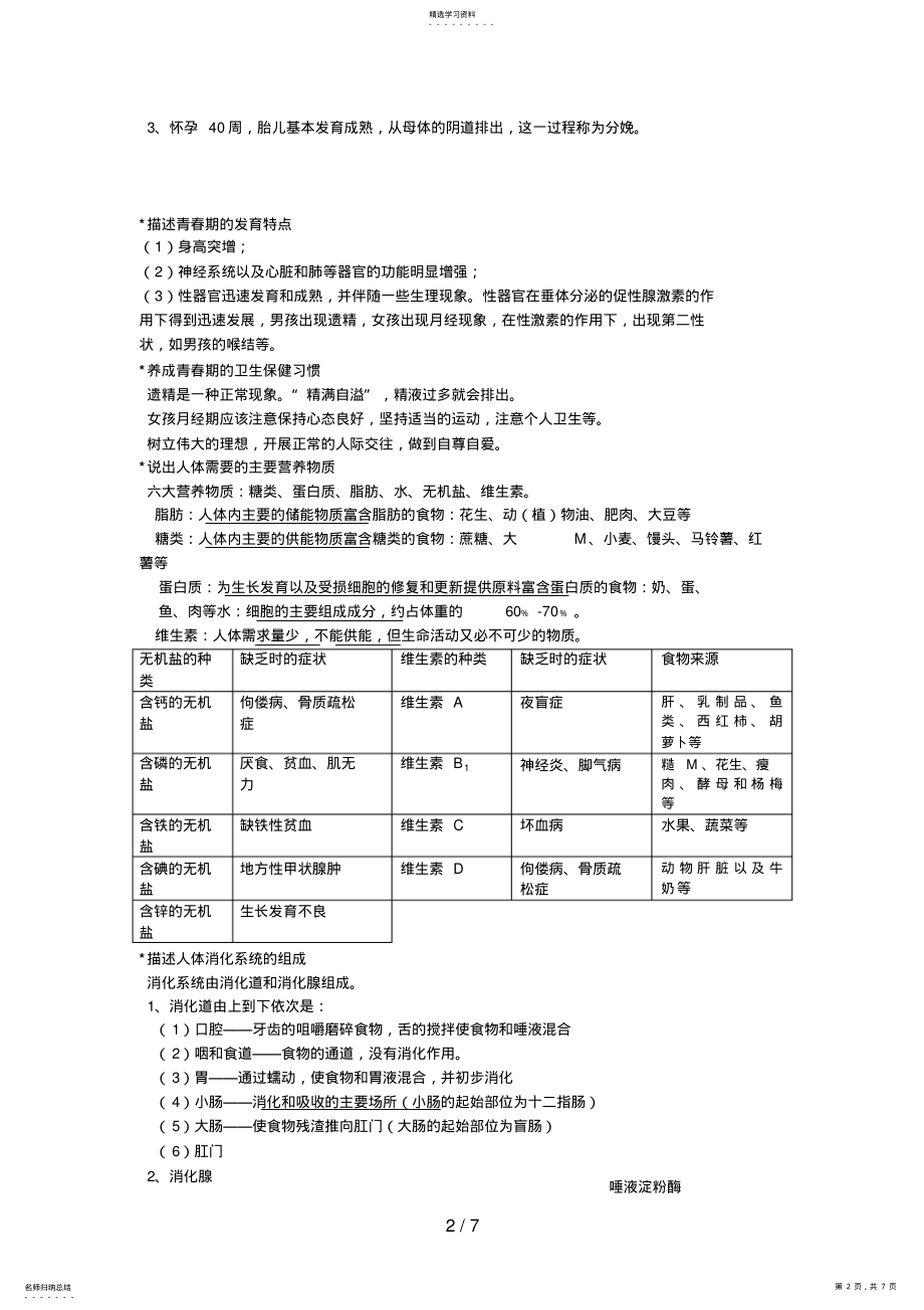 2022年生物七级下册复习提纲 .pdf_第2页