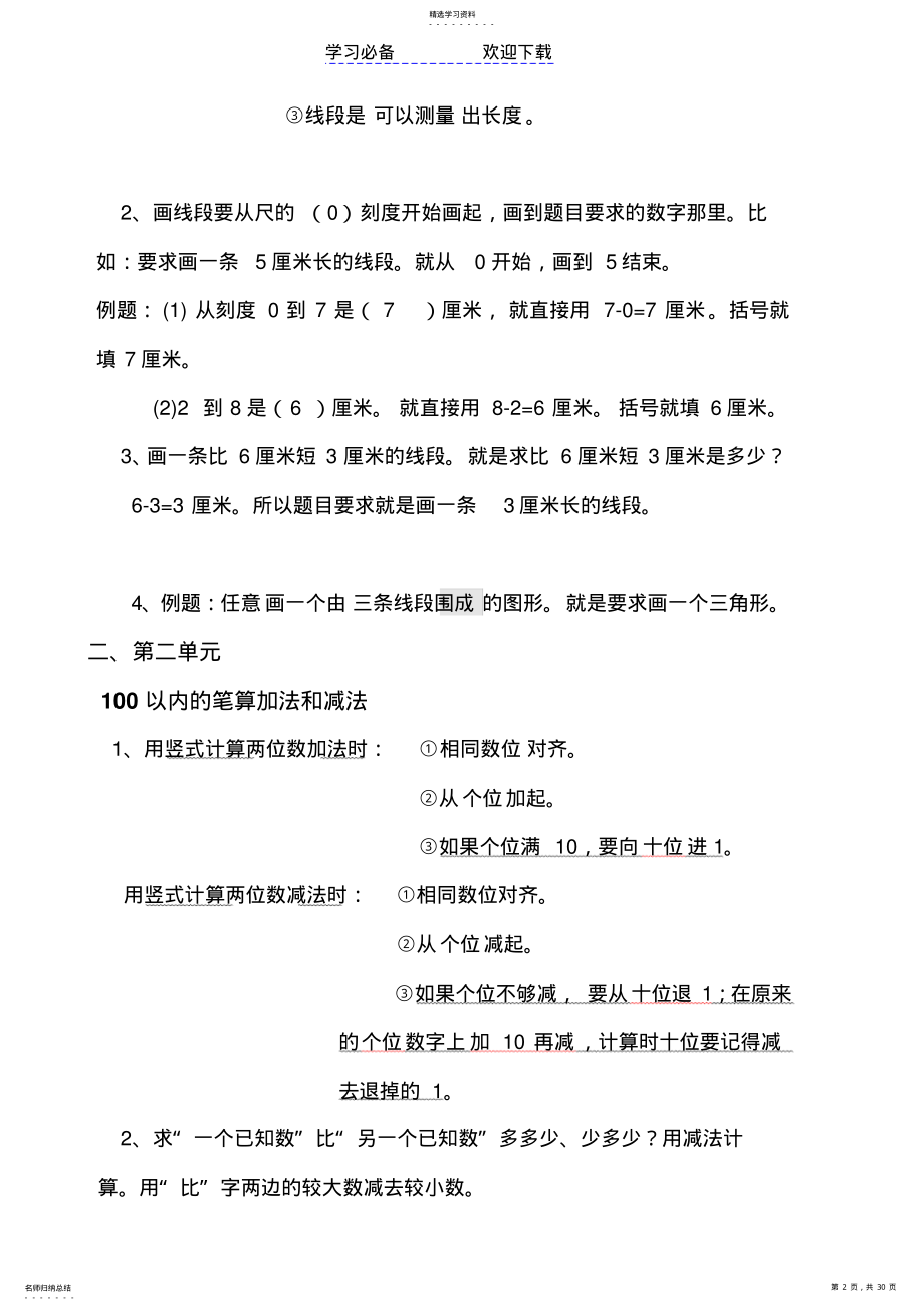 2022年人教版二年级上册数学各单元复习重点及单元练习 .pdf_第2页