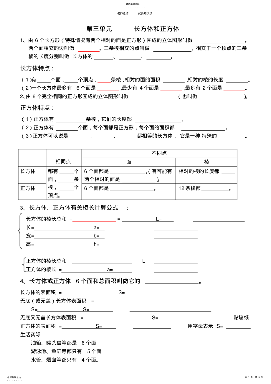 2022年五年级数学长方体与正方体知识点总结 .pdf_第1页