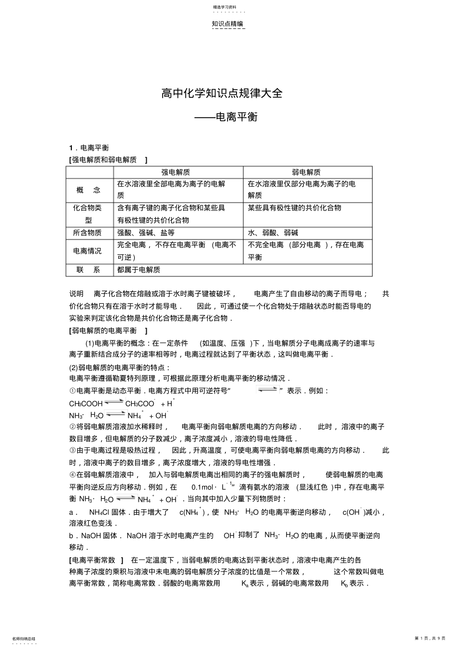 2022年电离平衡知识点规律大全 .pdf_第1页