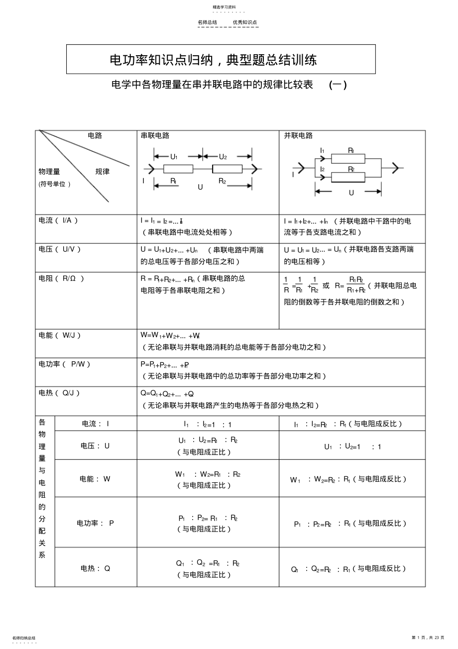 2022年电功率知识总结及复习 2.pdf_第1页