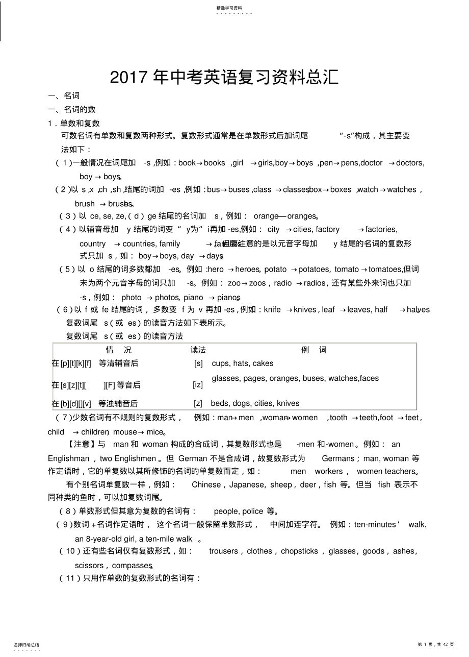 2022年人教版2021年中考英语复习资料总汇 .pdf_第1页