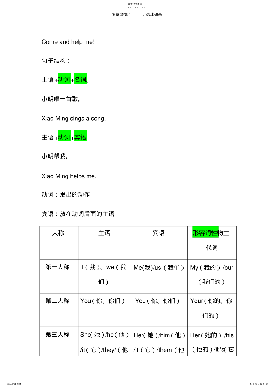 2022年五年级上册英语课堂笔记 .pdf_第1页