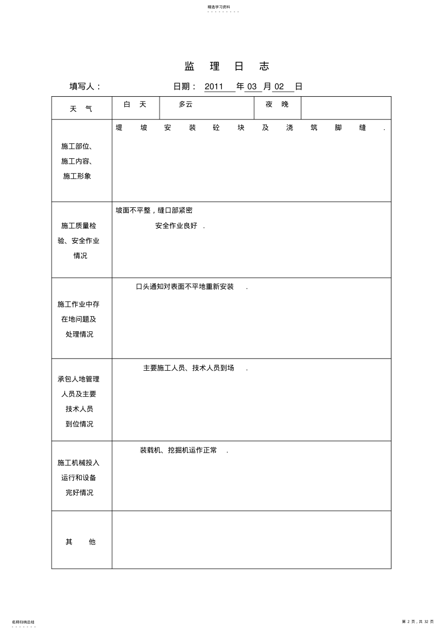 2022年监理日志表格 .pdf_第2页