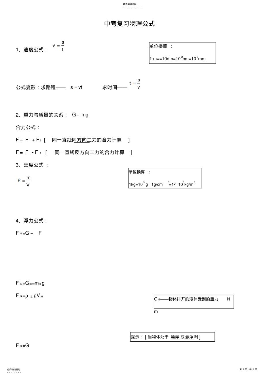 2022年人教版-初中物理-公式大全 .pdf_第1页