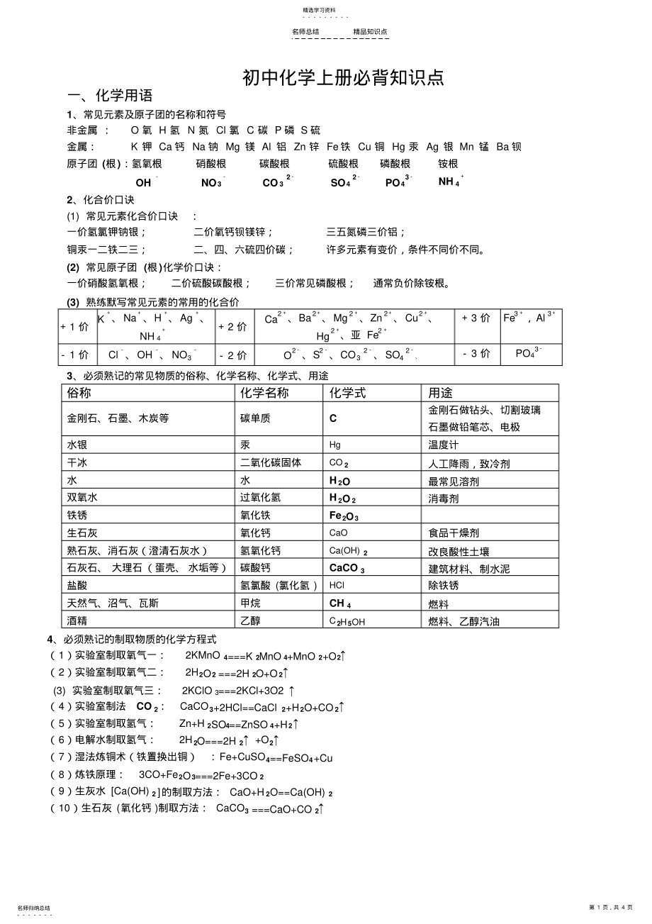 2022年人教版-初三化学上册必背知识点 .pdf_第1页