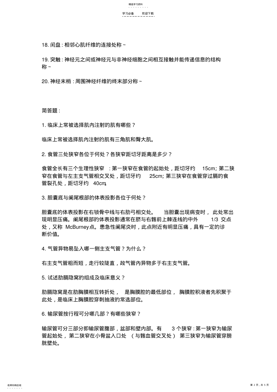 2022年人体解剖名词解释与问答题 .pdf_第2页