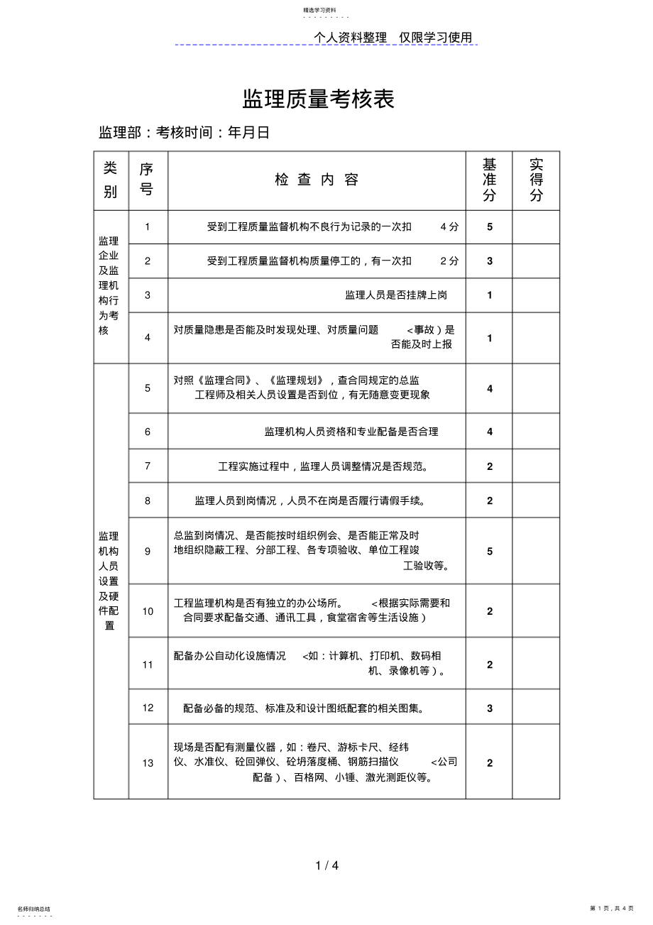 2022年监理质量考核表 .pdf_第1页