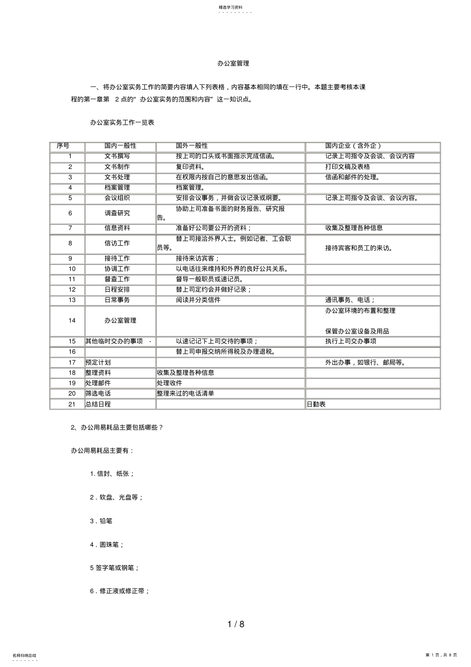 2022年电大办公室管理形成性考核册参考答案 .pdf_第1页